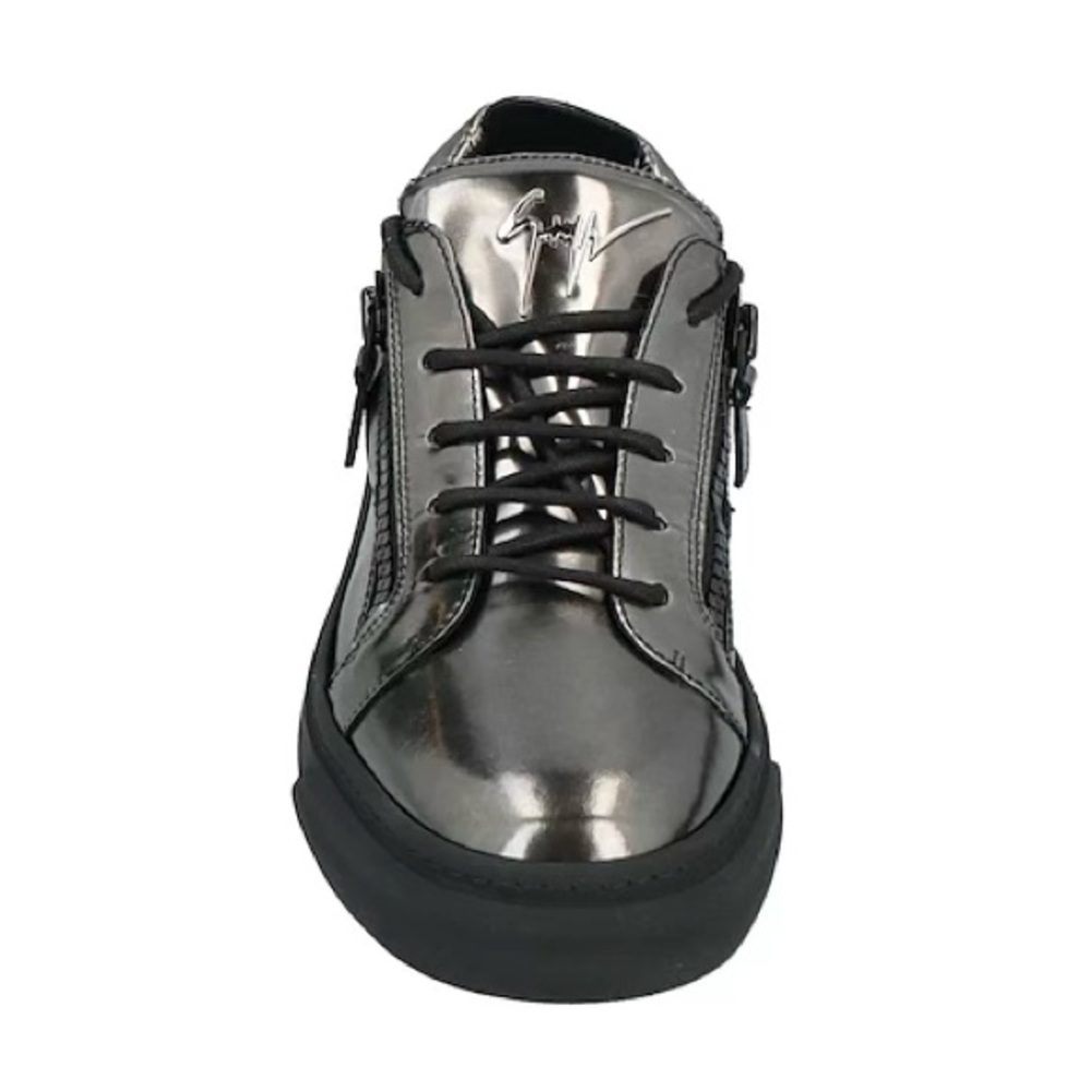 Zanotti Double-Zip Metallic Leather Platform Sneakers in Anthracite